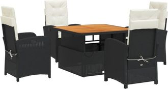 vidaXL Set De Muebles Jard&iacute;n 5 Pzas Con Cojines Rat&aacute;n Sint&eacute;tico Negro Vidaxl