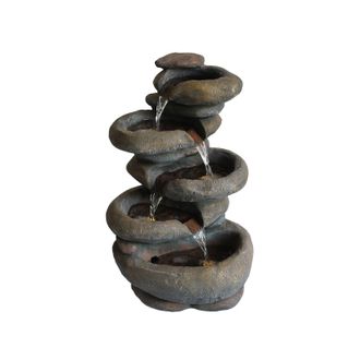 PRIMROSE Solar Power 4 Tier Stacked Boulder Water Feature Cascade with LED lights in Grey