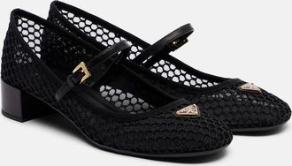 Prada Leather-trimmed mesh Mary Jane pumps
