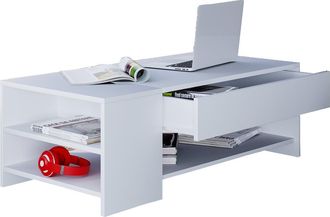 ebuy24 Mesa De Centro De Madera Vcm Simple Dimensiones Aprox. Al. 35 X An. 100 X P. 50 Cm Mesa De Sal&oacute;n Con Caj&oacute;n - Tindus (blanco / Blanco)