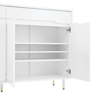 STILVORA Mueble Zapatero Con 2 Puertas Y 2 Cajones, Estantes Ajustables, Patas Doradas, Estilo Moderno, En Tablero Aglomerado, Blanco, 140&times;39&times;84 Cm