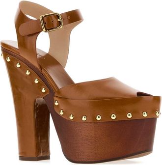 Chlo&eacute; Womens Caramel Leather Meret Clogs Honeybrown Scarpe Con Tacco High Heel Shoes