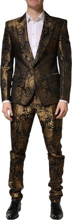 Dolce & Gabbana Black Gold Jacquard Single Breasted 2PC Mens Suit