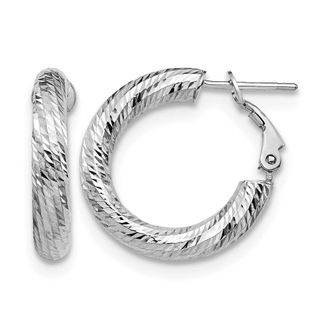Diamond2Deal 14K White Gold 4x15 Round Omega Back Hoop Earrings