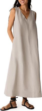 Eileen Fisher Sleeveless Organic Linen Midi Shift Dress in Undyed Natural at Nordstrom, Size Xx-Small