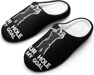 Generic Golf Your Hole Is My Goal Mens Warm Slippers Non-Slip Sole Winter Rubber Cotton Shoes for Bedroom