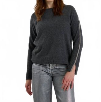 Brodie Glitz Split Cuff Crew Top In Derby Grey