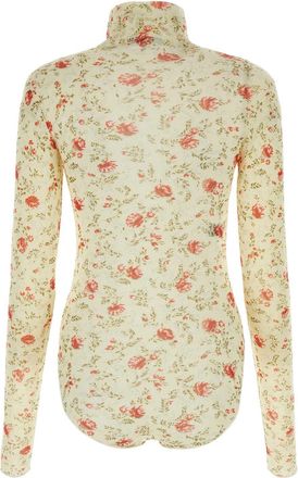 Prada Womens Printed Nylon Bodysuit Rosso Maglie Sweater