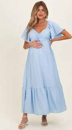 Pinkblush Flutter Sleeve Ruffle Hem Maxi Dress in Light Blue at Nordstrom, Size Small