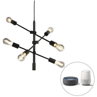 QAZQA Qazqa - Smart Industrial Pendant Light Black Incl. 6 WiFi ST64 - Sydney