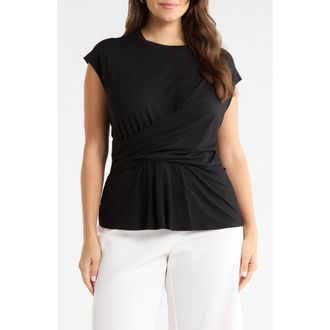 Nordstrom Cap Sleeve Drape Front Top in Black at Nordstrom, Size 2X