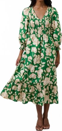 Sugarlips Britt Floral Dress In Kelly Green, Off White, Tan