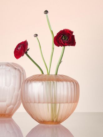 Micheluzzi Glass Goccia Rose Coste Hand-Blown Murano Glass Vase (6in/15cm)