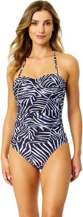 Anne Cole Womens Printed Twist Front Shirred One Piece Swimsuit in Shadow Palm at Nordstrom, Size 12