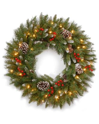National Tree Company 24In Frosted Berry Wreath With 50 Clear Lights