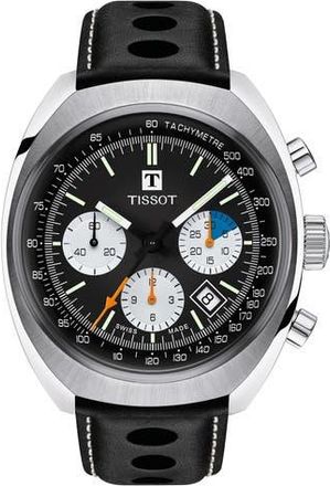 Tissot Heritage 1973 Nav Chronograph Leather Strap Watch, 43mm in Black at Nordstrom Rack