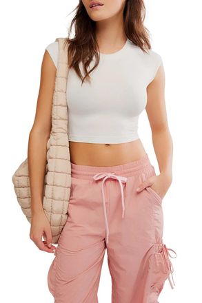Free People FP Movement Devoted T Shirt Womens White Stretch Cropped GBO3855