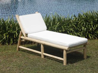 Vente-Unique Lettino prendisole in Teak con materasso Naturale chiaro e Bianco - TULUM di MYLIA