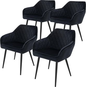 ML Design Ml-design - Set 4x Sillas De Comedor Negras Estilo Moderno Asiento Tapizado Aspecto Terciopelo Patas De Metal Negras Con Respaldo Y Apoyabrazos Sill&oacute;n