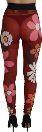 Dolce & Gabbana Womens Red Floral Leggings Stretch Waist Pants