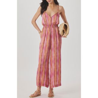 Splendid Kelsea Stripe Crop Wide Leg Jumpsuit in Fuchsia Pink/Multi at Nordstrom, Size X-Small