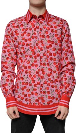 Dolce & Gabbana Mens Pink Cherry Cotton Formal Martini Dress Shirt