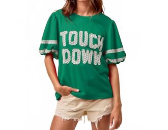 Bibi Gameday Theme Sleeve Touch Down Patchwork Top In Green