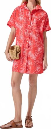Lilla P Dolman Poplin Shirt Dress In Zinnia Print
