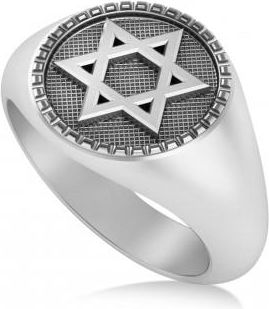 Allurez Jewish Star Of David Mens Ring 14K White Gold