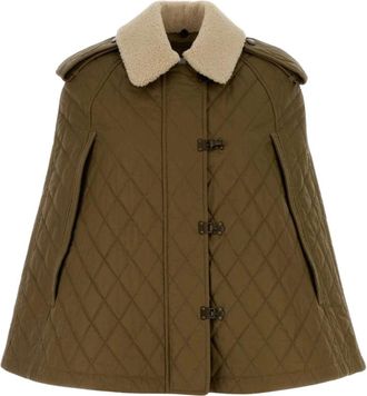 Burberry Heath Gewatteerde Cape met Shearling Kraag - Dames - Ponchos - Groen - S/M - Katoen - Jassen