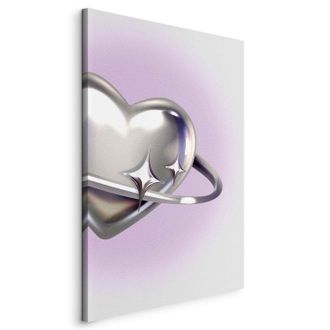 OEM Pintura - Coraz&oacute;n C&oacute;smico - Un Coraz&oacute;n Plateado Con Un Anillo Sobre Un Fondo Morado