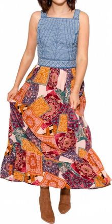 Fate Washed Denim Quilted Bust Mix Media Dress In Blue