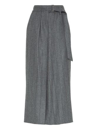 Brunello Cucinelli pinstripe wrap long skirt - women - Virgin Wool/Silk - 38 - Grey