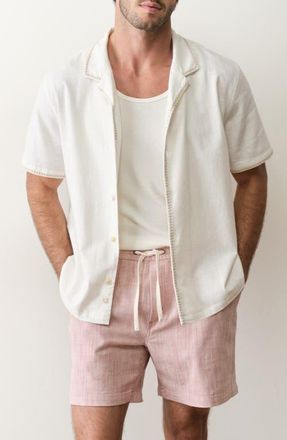 Marine Layer Embroidered Camp Shirt in White at Nordstrom, Size Medium