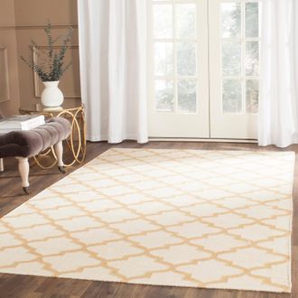 Safavieh Dhurries Hand Made Area Rug, Ivory / Gold Contemporary Style Non Shedding