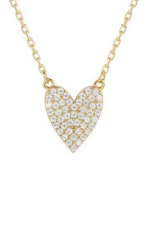 Suzy Levian Pav&eacute; CZ Heart Pendant Necklace in Metallic Silver at Nordstrom Rack