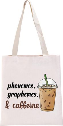 Generic PYOUL Cute Coffee Lover Gift Phonemes Graphemes And Caffeine Tote Bag Teacher Appreciation Handbag Caffeine Lover Gift (And Caffeine Tote)
