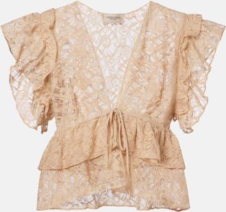 Adriana Degreas Crop top de encaje con volantes