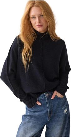 Summum Batwing Trui Zachte Melange Gebreid - Dames - Truien - Blauw - Maat: L Wol