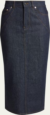 Givenchy Denim Kick-Pleat Midi Skirt