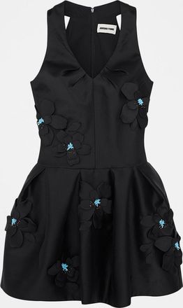 Shushu/Tong Floral Beaded Satin Halter Dress