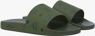 MCM Monogram Print Rubber Slides in Khaki Moss at Nordstrom, Size 47