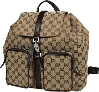 Gucci Jackie Beige Brown Gg Canvas Leather Backpack (Pre-Owned)