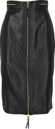 Elisabetta Franchi Fitted Black Sheepskin Leather Skirt With Front Zipper