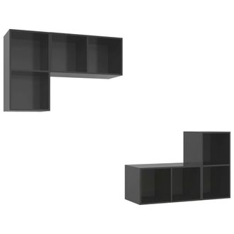 Berkfield Home Wall-mounted TV Cabinets 4 pcs High Gloss Grey Engineered Wood
