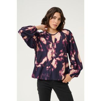 Kaffe Kadunora Cutout Neck Casual Fit Blouse in Purple Blurry at Nordstrom, Size 14