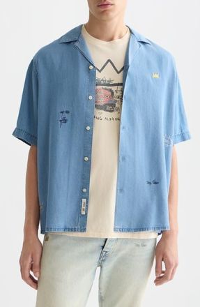 Scotch & Soda x Basquiat Indigo Shirt in Washed Indigo at Nordstrom, Size Xx-Large