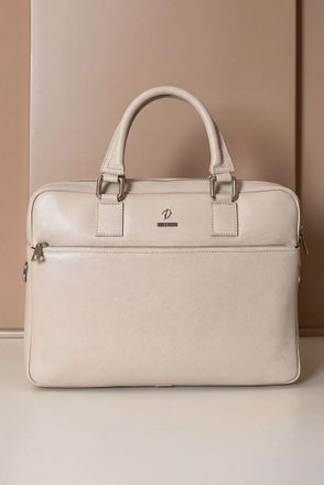 D'Arienzo Borsa Ventiquattrore in pelle di vitello crema saffiano tasca zip DArienzo, Seleziona Taglia Unica, Colore Crema