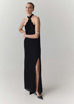 Mango Vestito halter dettaglio fiori nero - Donna - XS - MANGO