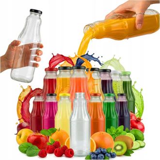 OEM 60 Botellas De Vidrio Para Frutas De 1 Litro Para Zumo, Leche O Jugo De 1000 Ml + Tapa